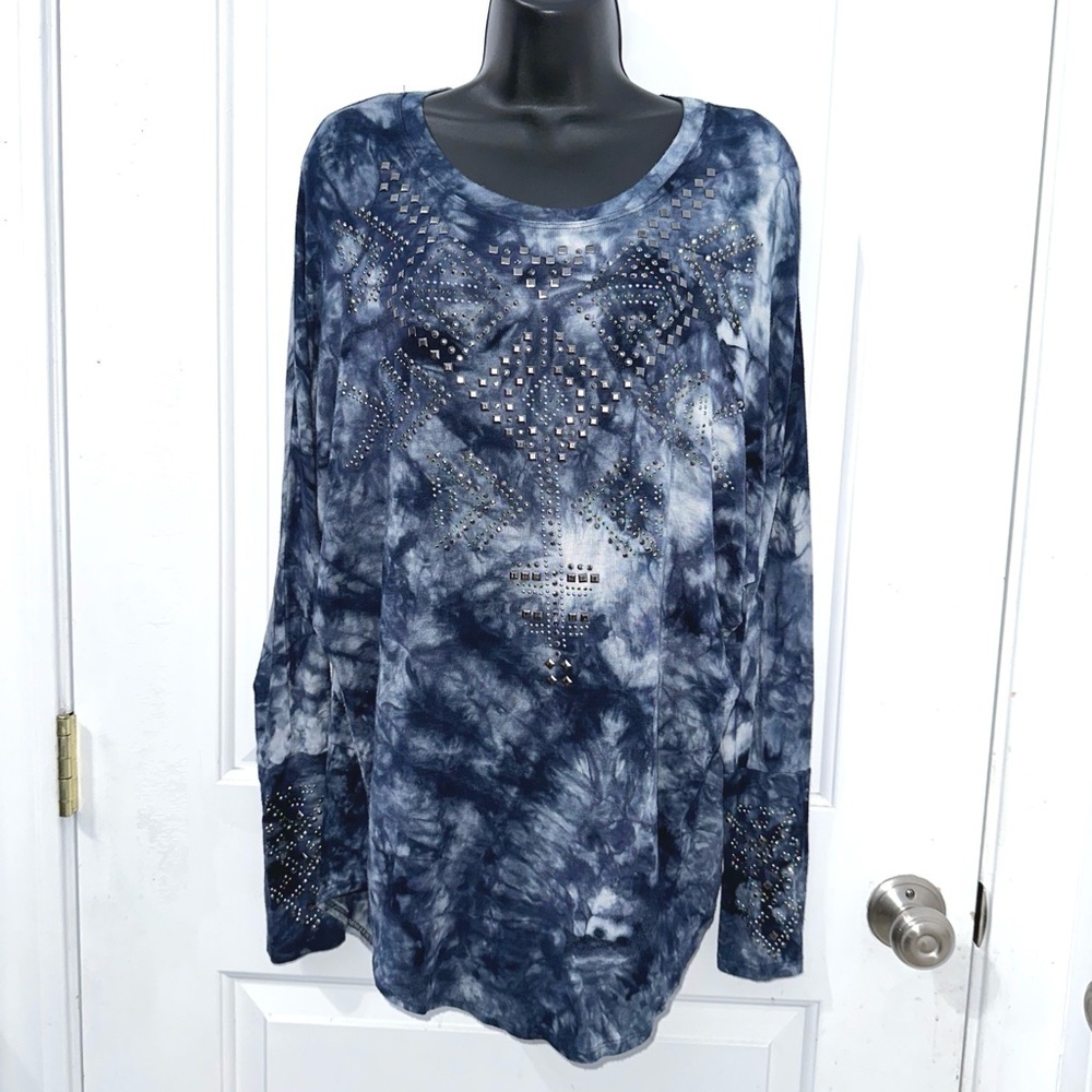 Vocal Blue embellished top With Rhinestones on Front & Sleeves